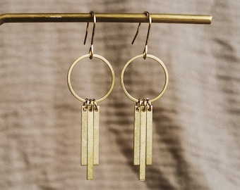 Minimal brass earrings, statement jewellery, long dangle earrings