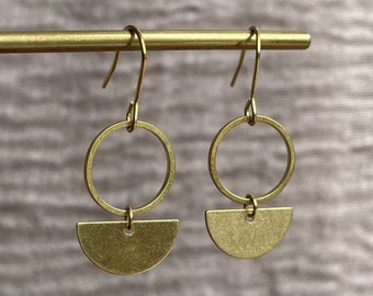 Minimalistische geometrische Ohrringe aus Messing, Statement-Schmuck, Geschenk für Sie