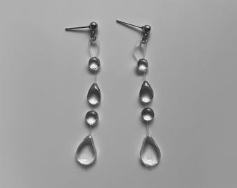 Handmade Minimal Teardrop Earrings, Hypoallergenic Stainless Steel Chain Earrings, Raindrops Jewellery