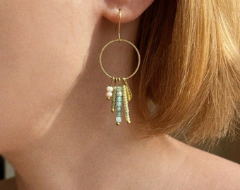 Boho brass beaded earrings, brass jewellery, gift for her