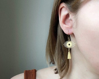 Minimal celestial brass earrings, statement jewellery, brass jewellery