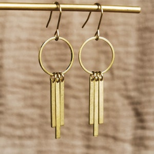 Minimal brass earrings, statement jewellery, long dangle earrings zdjęcie 2