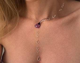 Handmade Raindrops Flower Necklace, Romantic Floral Jewellery, Fairycore necklace