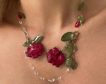 Ethereal Raindrops & Roses Necklace, Romantic Floral Jewellery, Bridal Jewellery