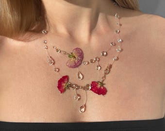 Roses in Raindrops Necklace, Dewdrop Choker, Romantic Floral Jewellery, Bridal Jewellery, Ethereal Necklace