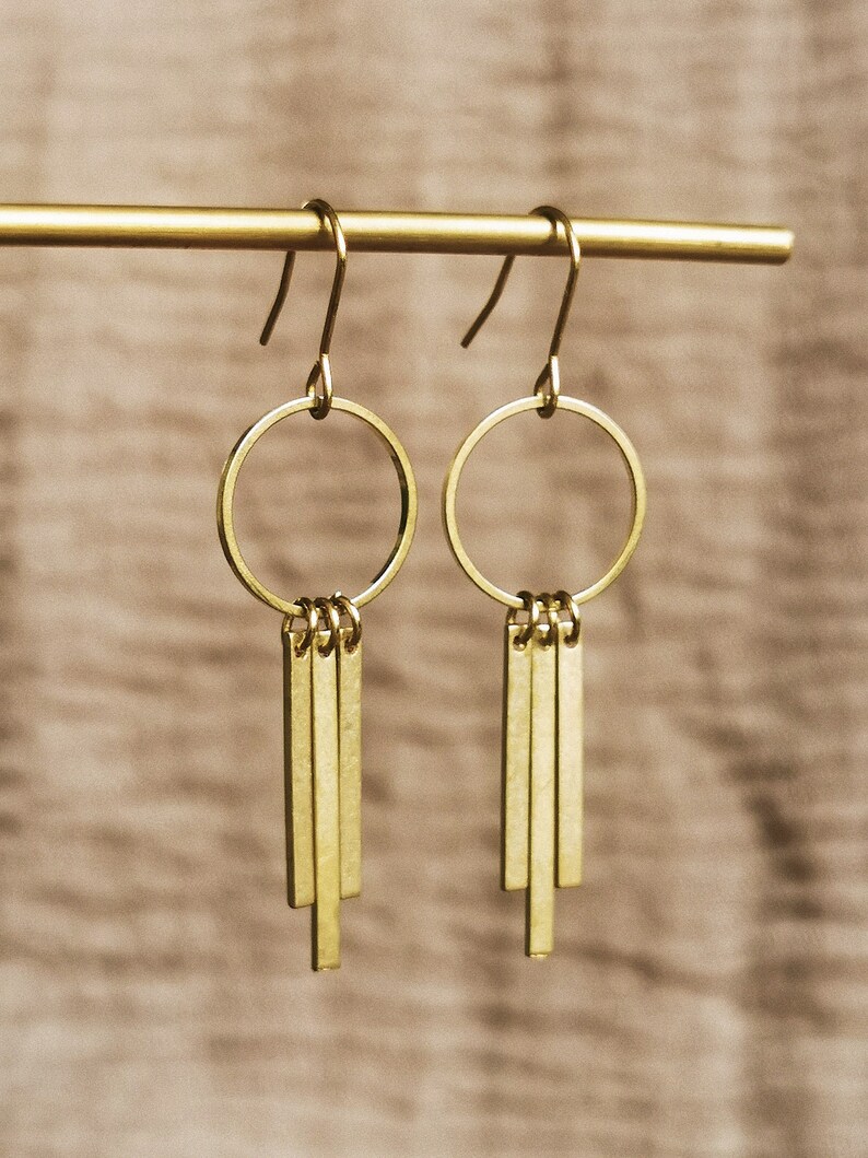 Minimal brass earrings, statement jewellery, long dangle earrings zdjęcie 2