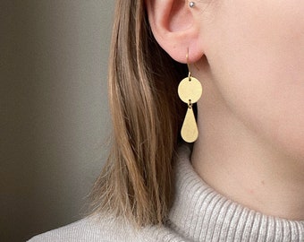 Boucles d'oreilles géométriques en laiton, boucles d'oreilles minimalistes dorées, cadeau d'anniversaire