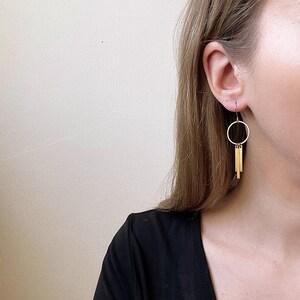 Minimal brass earrings, statement jewellery, long dangle earrings zdjęcie 3