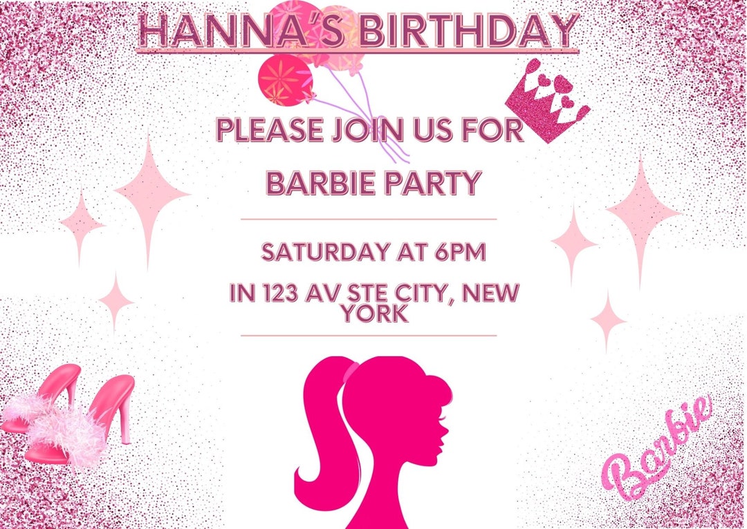 Barbie Birthday Invitation / Barbie Invitation Card Etsy UK