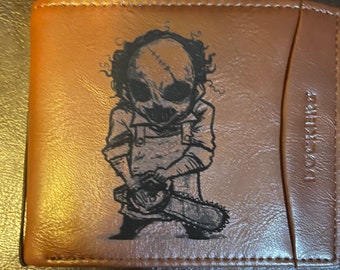 Horror themed laser engraved wallet chainsaw