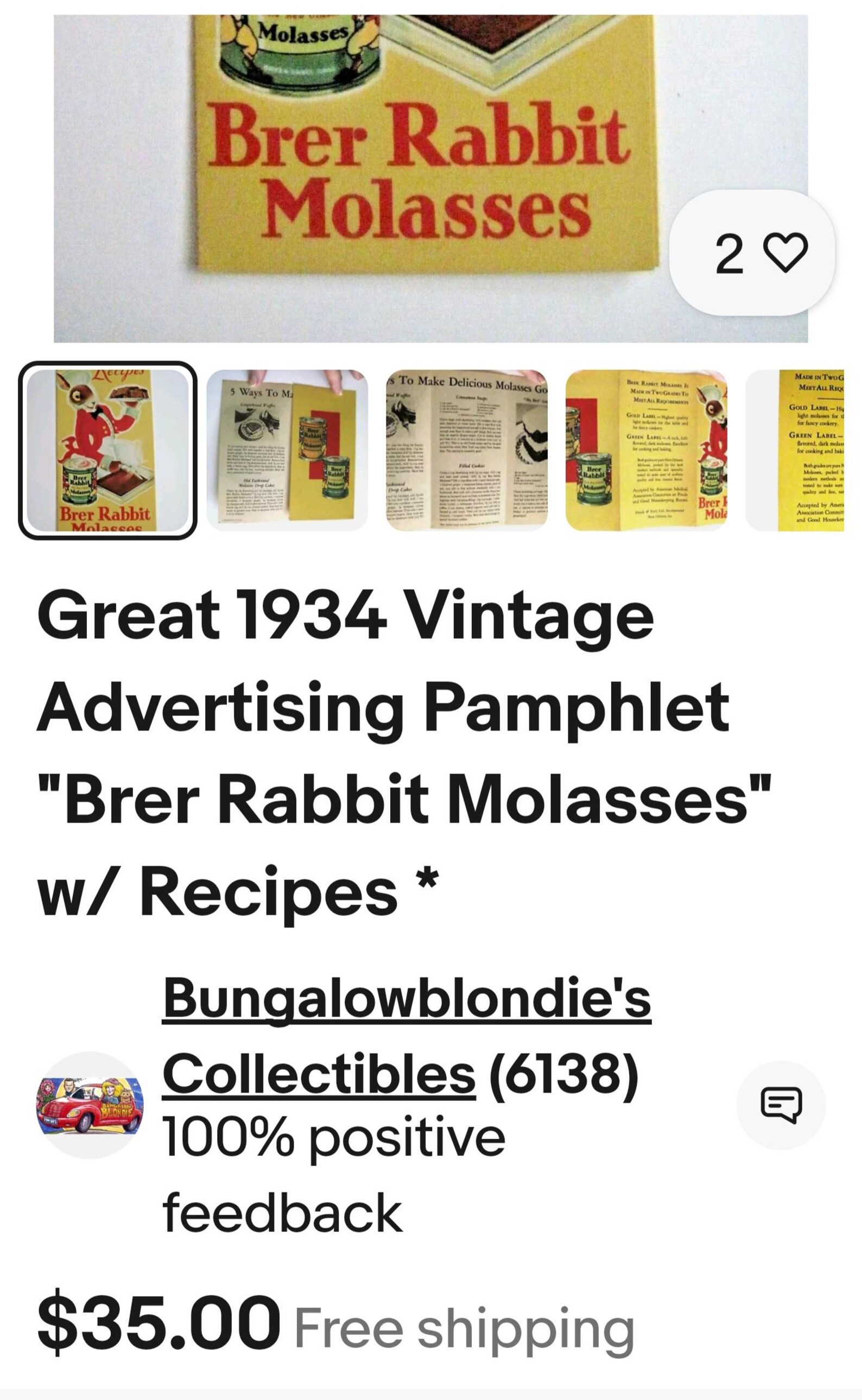 Brer Rabbit Molasses Recipie Booklet Vintage 1933 Great Graphics ...