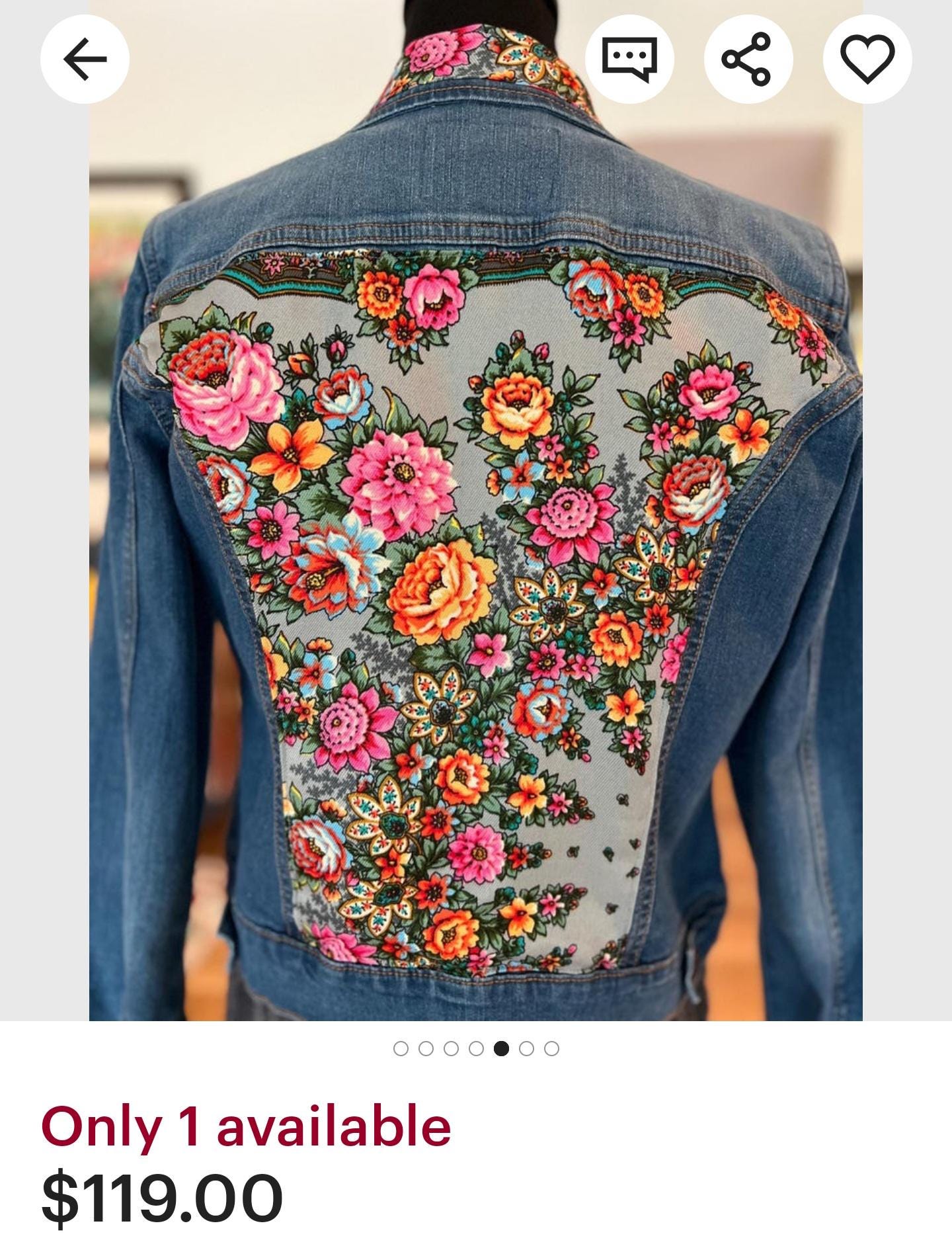 Floral Fabric Embellished Refuge Denim Jean Jacket Rose Gold