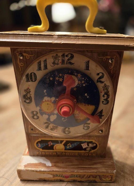 Fisher-price Teaching Clock Vintage 1960s Mechanical Windup Works