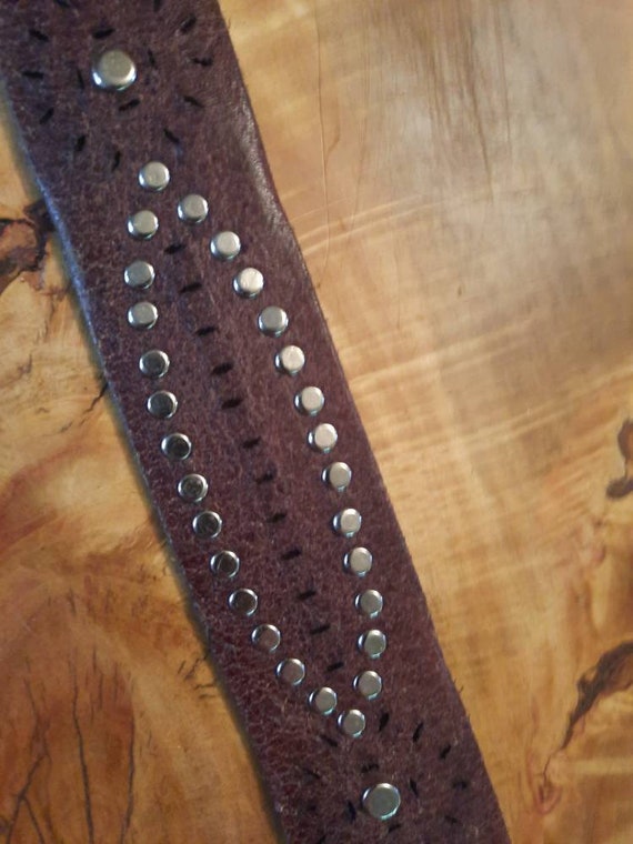 Studded Rhinestone Leather Western Belt, Brown, 4… - image 4