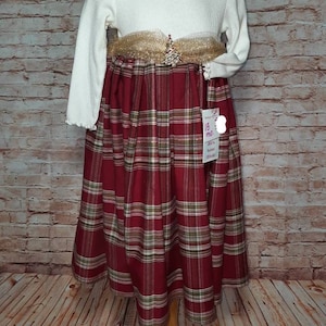 Red Plaid Christmas Holiday Party Dress Girl&#39;s Size 18 Mo w/Glitter Purse Upcycled Handmade School Concert Dress