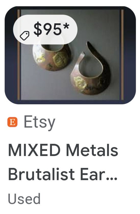 Brutalist Cuff Earrings Mixed Metal Handmade Vint… - image 3