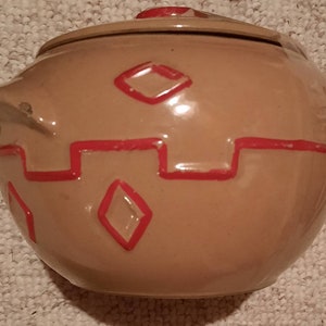 McCoy Bean Pot Pottery with Raised, Painted Southwest Design, Vintage 1930s SALE Was 78 Now 68