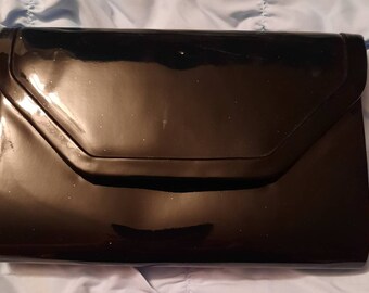 Magid Black Patent Evening Clutch 10x6x1 Vintage 1980s