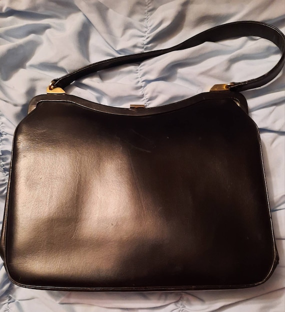 Black Leather Square Top Handle Handbag Mint Cond… - image 2