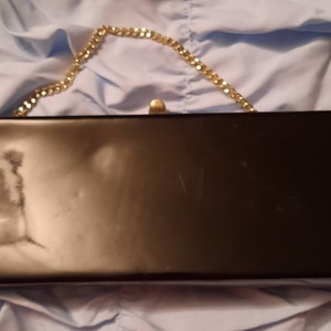 Black Patent Evening Clutch Purse 12x4x2 Vintage 1990s