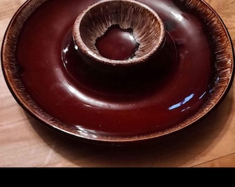 Kathy Kale Vintage Chip Dip Brown Drip Glaze Pottery