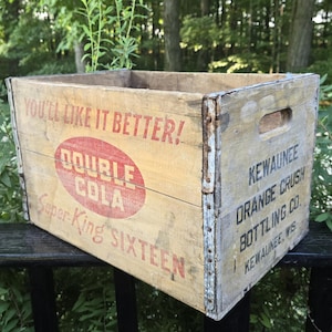 Wooden Soda Crate KEWAUNEE WI Orange Crush Bottling Co Vtg Metal Reinforced Double Cola Birthday Shabby Chic Man Cave Boho Deco Advertising
