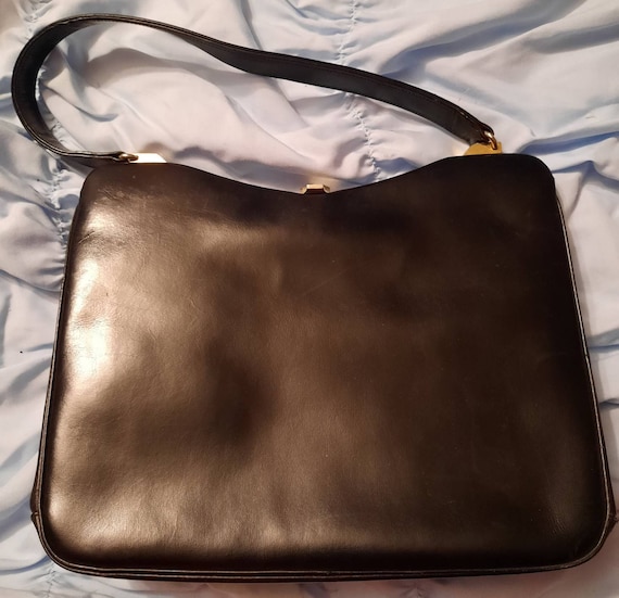 Black Leather Square Top Handle Handbag Mint Cond… - image 4