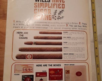 Wills Cigar Color Print Ad Christmas 1963 London Times LARGE SIZE 11x14 Frameable Cigar Afficianado Cigar Bar Decor Fathers Day Man Birthday