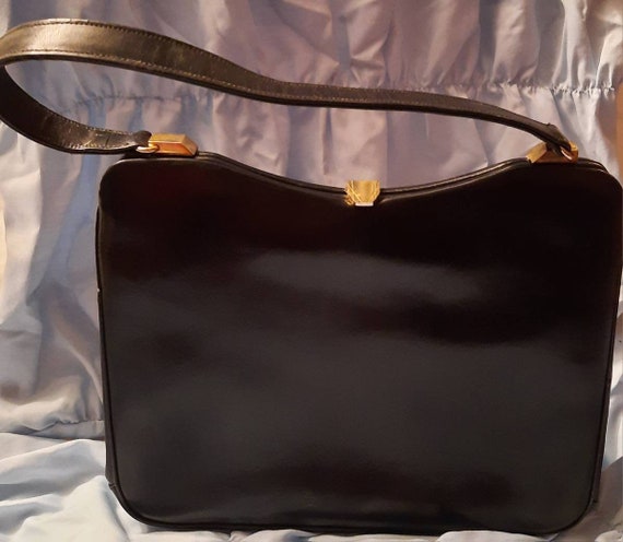 Black Leather Square Top Handle Handbag Mint Cond… - image 1