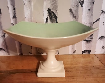 Redwing Pottery Footed Pedestal Compote Ivory/Pale Green Vintage Collector Housewarming Gift Decor Serving Fruit Banana Dish Cake Cookie