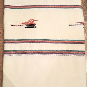 Guatemalan Woven Textile Stripes Birds 60 in x 82 in Hanging, Bedspread, Tablecloth Vintage 1960s SALE Was 135 Now 90