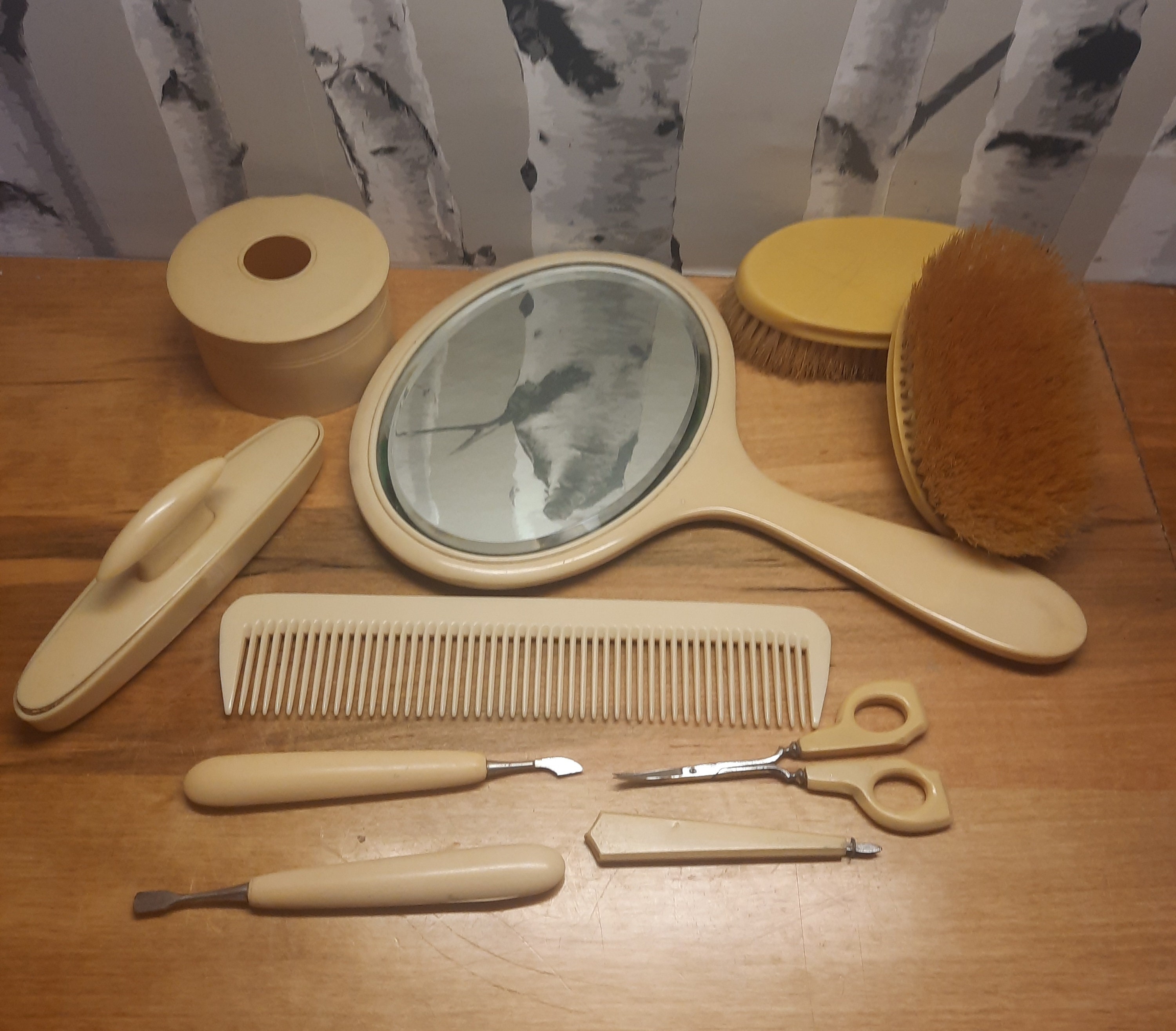 antique french ivory dresser set Vintage Art Deco French Ivory Celluloid Vanity Dresser Set