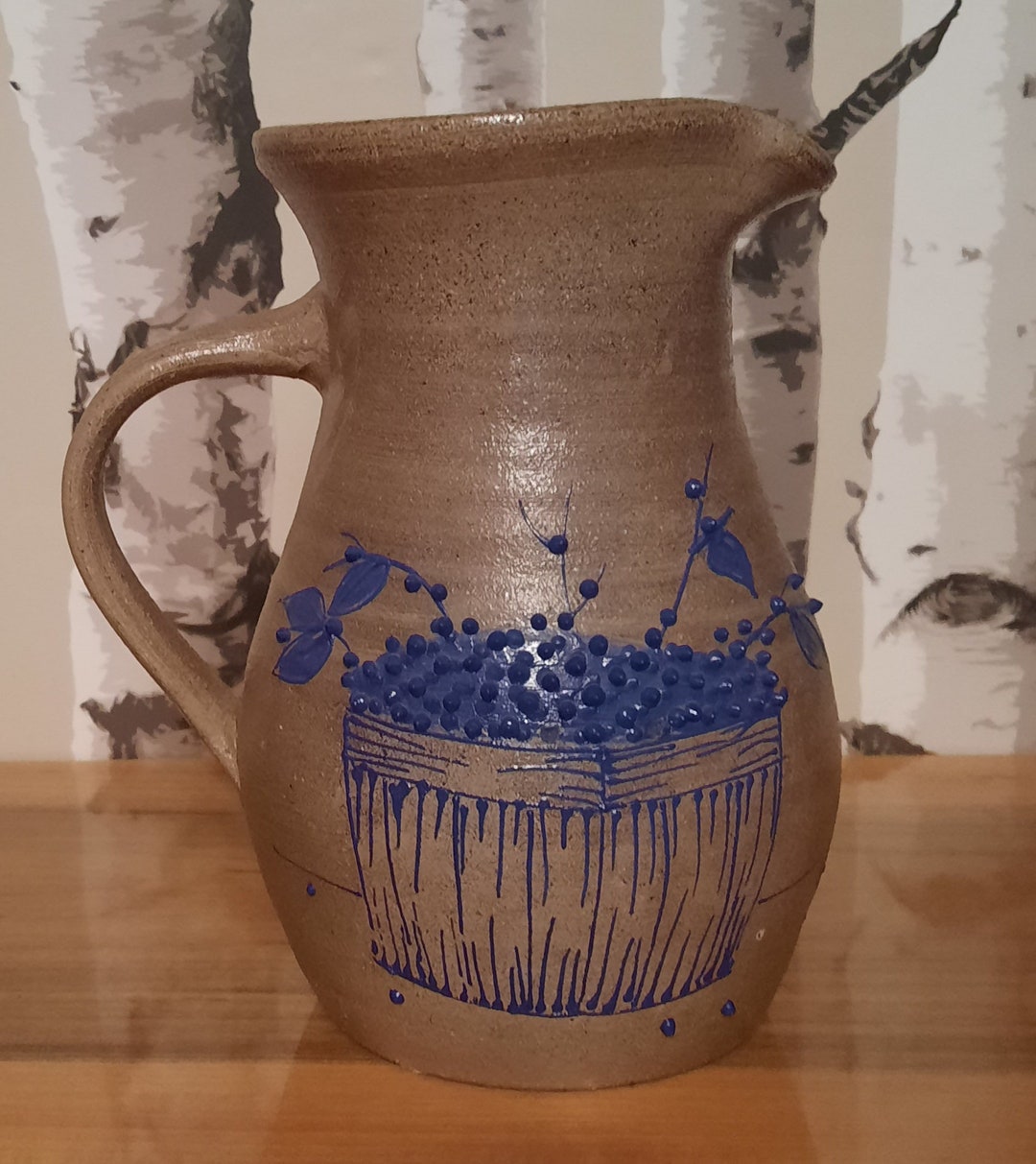 Vintage Salmon Falls Pottery Pitcher Cobalt Blueberries Design Etsy