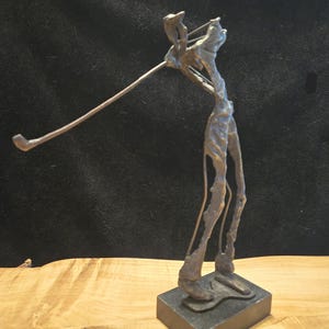 Bronze Brutalist Abstract Golfer Sculpture 1970s Country Club Member Golf Prize Men&#39;s Sports Office Decor Golfing Enthusiast Fathers Day