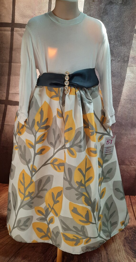 Grey Yellow Leaf Print Party princess Dress Purse Girl s Size 5T Upcycled Handmade by the Upcycled Princess Etsy