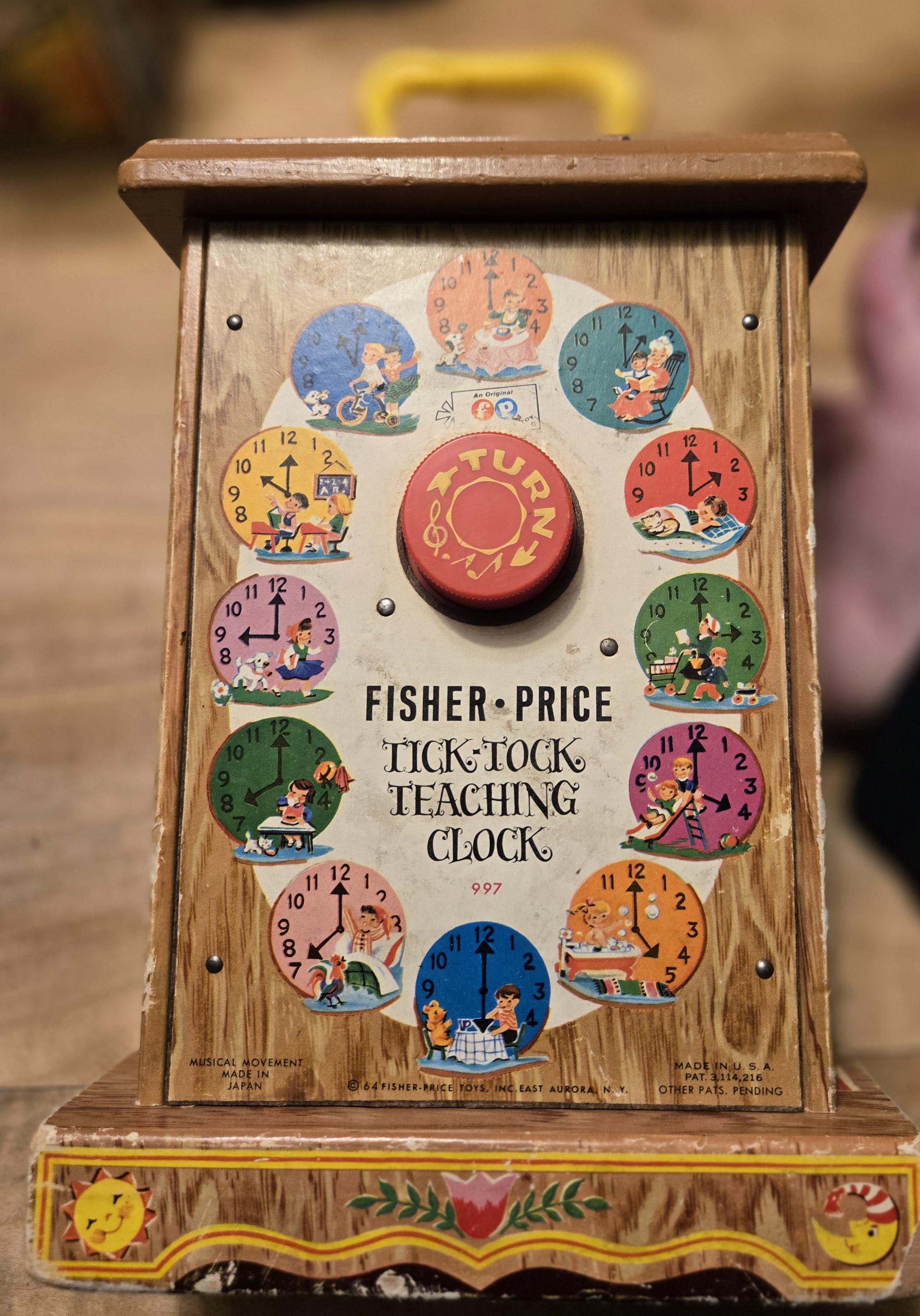 Fisher-price Teaching Clock Vintage 1960s Mechanical Windup Works