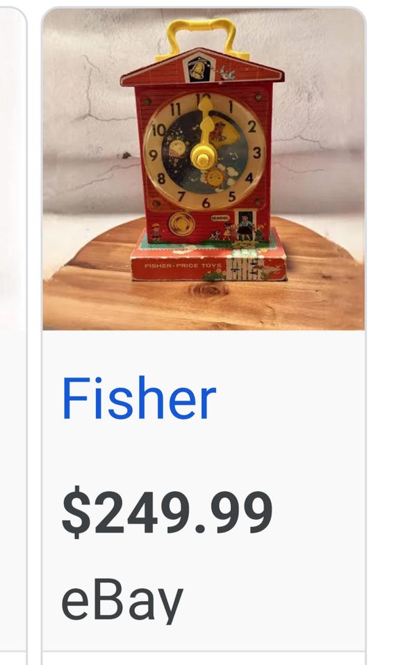 Fisher-price Teaching Clock Vintage 1960s Mechanical Windup Works