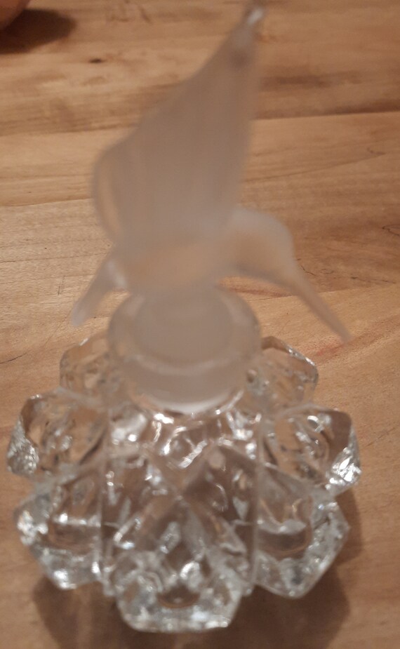 Hummingbird Perfume Bottle Cut Glass Frosted Stop… - image 2