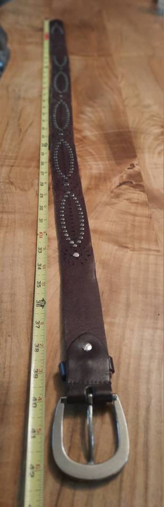 Studded Rhinestone Leather Western Belt, Brown, 4… - image 7