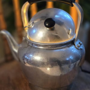 Tea Pot Kitchen/Tabletop Lamp Handcrafted Aluminum Upcycled Vintage Tea Drinker Birthday Christmas Housewarming Wedding