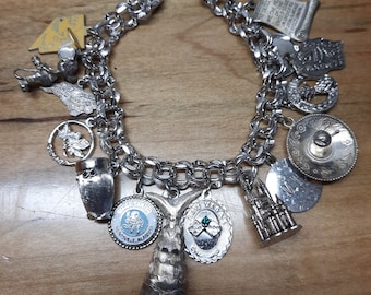 Charm Bracelet Sterling Silver Double Link Chain 7 inches Long Vintage 1960s-1990s