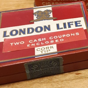 London Life Cork Tip Cigarette Box Empty Antique 1910s