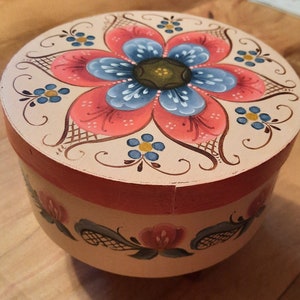 Rosemal Painted Round Wooden Lidded Box Hand Painted