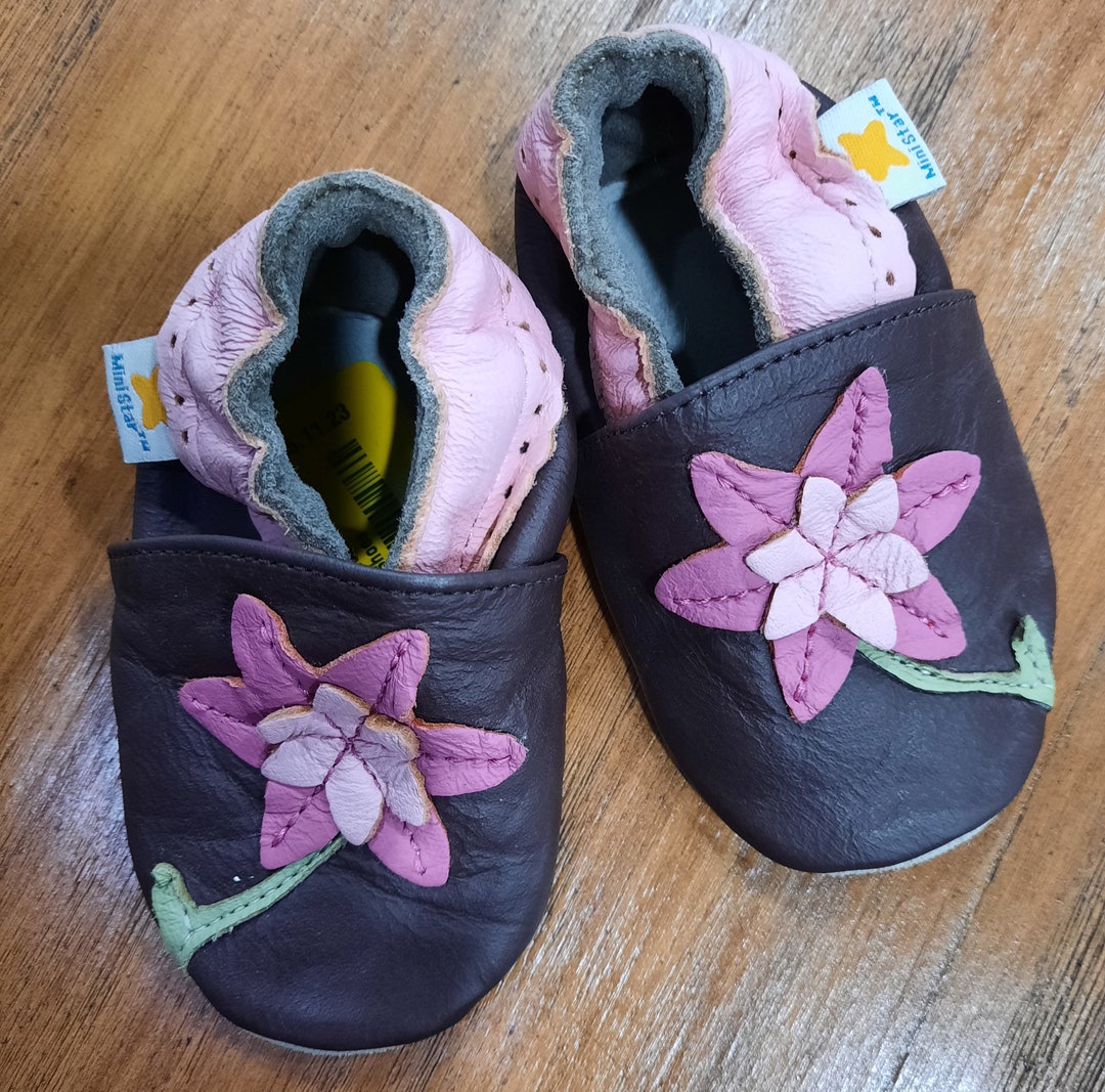Leather Soft Sole Baby Shoes Pink Flower