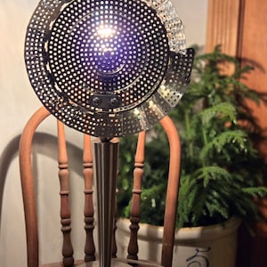 Stainless Steel Vegetable Steamer Flower Tabletop Lamp Vintage Handcrafted Unique Upcycled Re-purposed