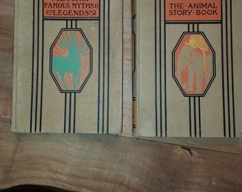 Young Folks Library Myths and Legends and Animal Stories Set/2 c 1952 Vintage Childrens Books Librarian Xmas Gift Book Collector Boomer Gift