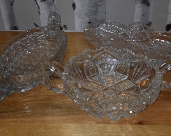 Cut Crystal Serving/Party 3 Stacking Dishes w/Lid Vintage Party Serving Ware Traditional Formal Party Buffet Brunch Dessert Serving Wedding