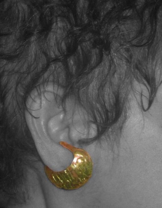 Brutalist Cuff Earrings Mixed Metal Handmade Vint… - image 4