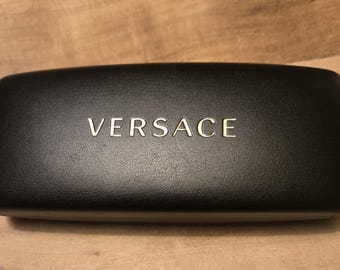Versace Designer Hard Clamshell Black Leather Eyeglass Case Gold Logo New Wiping Cloth Fashionista Birthday Gift Xmas SALE Was 120 Now 82