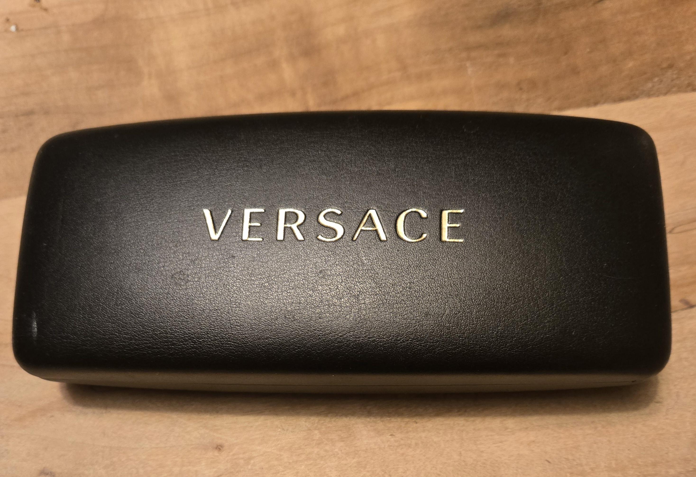 Versace Designer Hard Clamshell Black Leather Eyeglass Case 